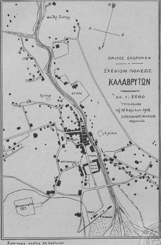 Σχέδιο της πόλης των Καλαβρύτων στις 15 Απριλίου 1902, από τον Χ. Κορύλλο
