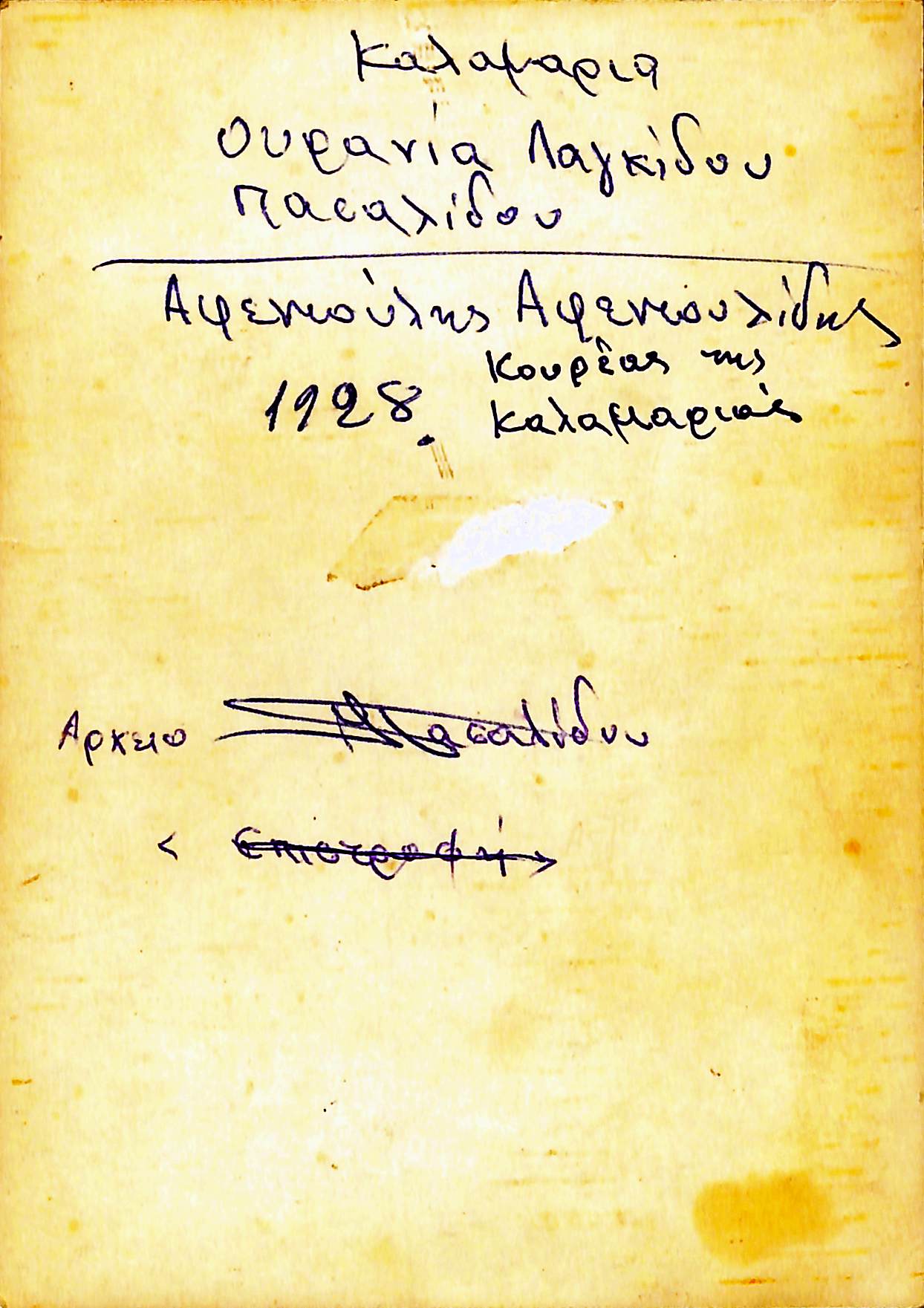Λαγγίδου Πασαλίδου Ουρανία, Αφεντουλίδης Αφεντούλης, κουρέας, Καλαμαριά, 1928